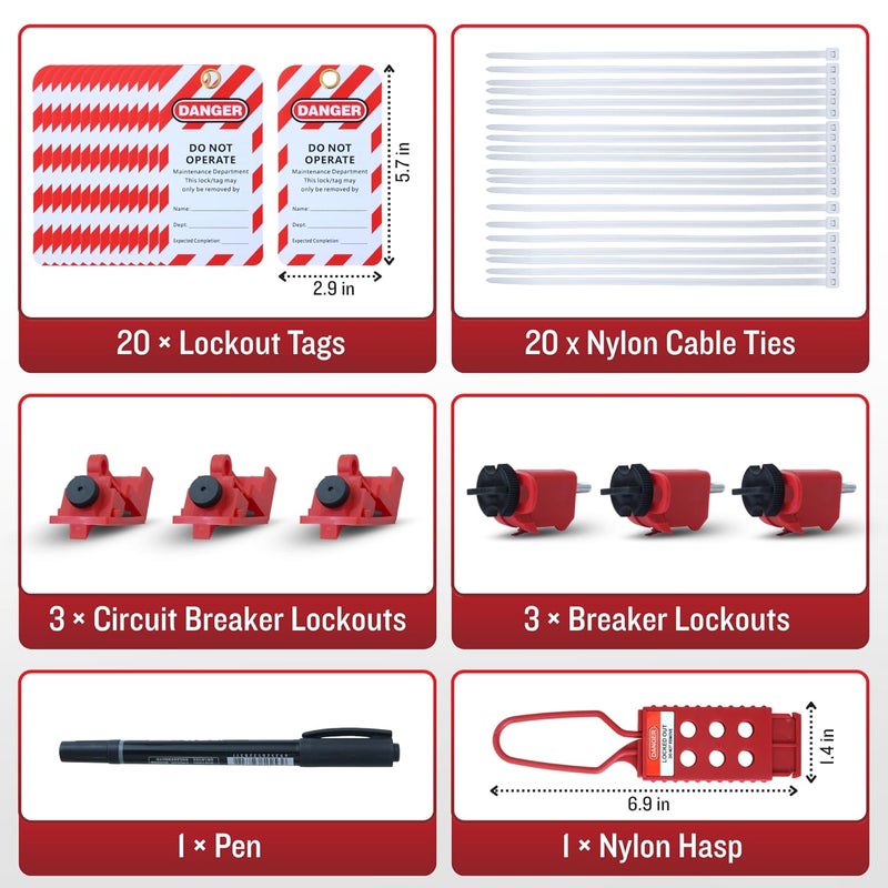 Manufast Lockout Tagout Kit for Electrical Loto - Comes with Steel Hasps, Locks, Nylon Hasps, Safety Tags - Carrying Case - Image 2
